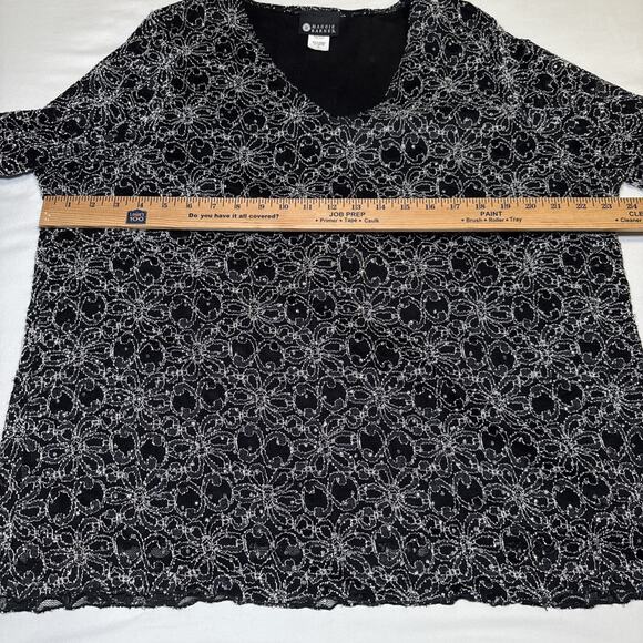 Maggie Barnes Plus Womens 2X Black White Lace Sparkle Tunic Blouse Elegant EUC - Picture 6 of 14